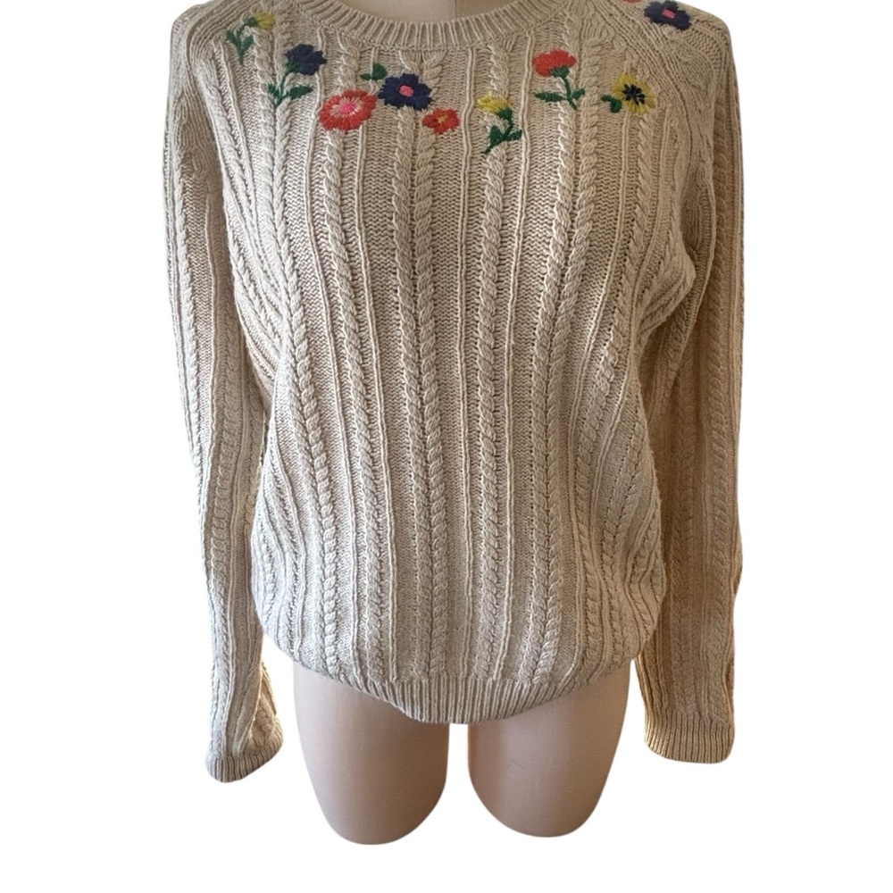 Embroidered Floral Beige Sweater